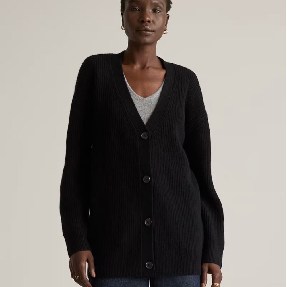 Quince Mongolian Cashmere Oversized Boyfriend Cardigan Sweater